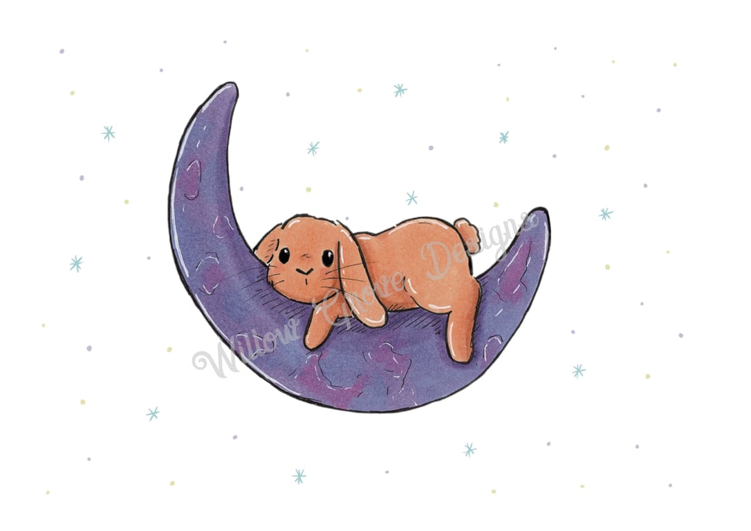 Lunar dreams rabbit art print no clouds version