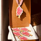 6 Wedding Favours Wooden Hanging Ornaments or Keyrings 