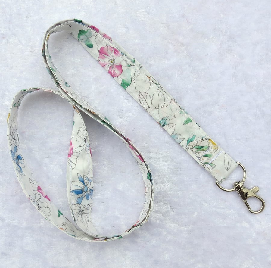 Liberty Tana Lawn lanyard, with swivel lobster clip, floral lanyard