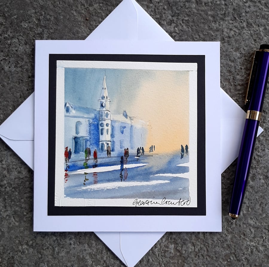 Blank Card. Town Centre. Handpainted Card Letterbox Gift Keepsake. Handmade Card