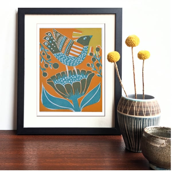 Orange Bird in a Flower