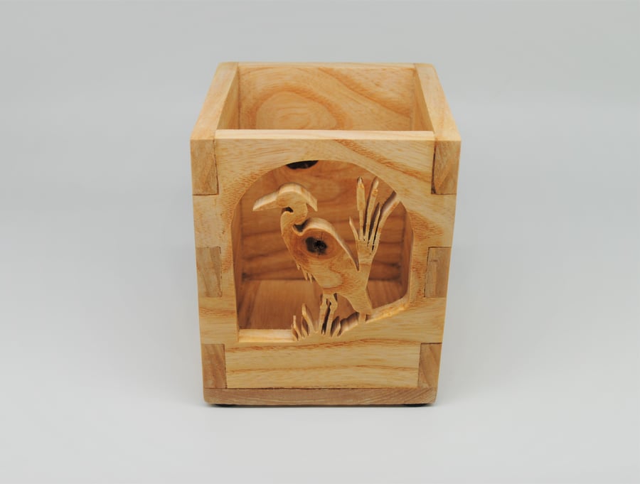 Decorative Pencil Stationary Box - Grey Heron (Ash wood)