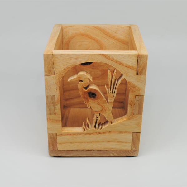 Decorative Pencil Stationary Box - Grey Heron (Ash wood)