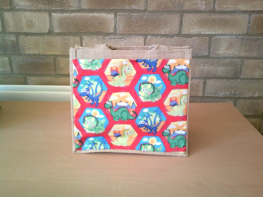 Dinosaurs in Hexagons Small Jute Bag