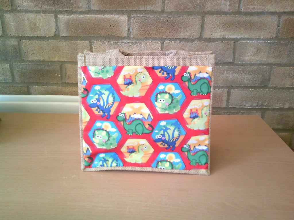 Dinosaurs in Hexagons Small Jute Bag