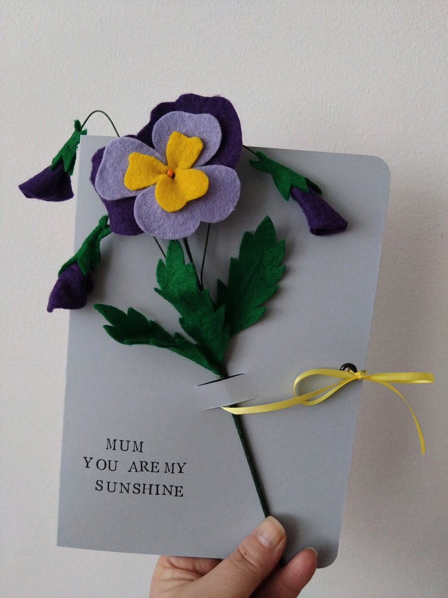 Large Felt Flowers Card - Pansy