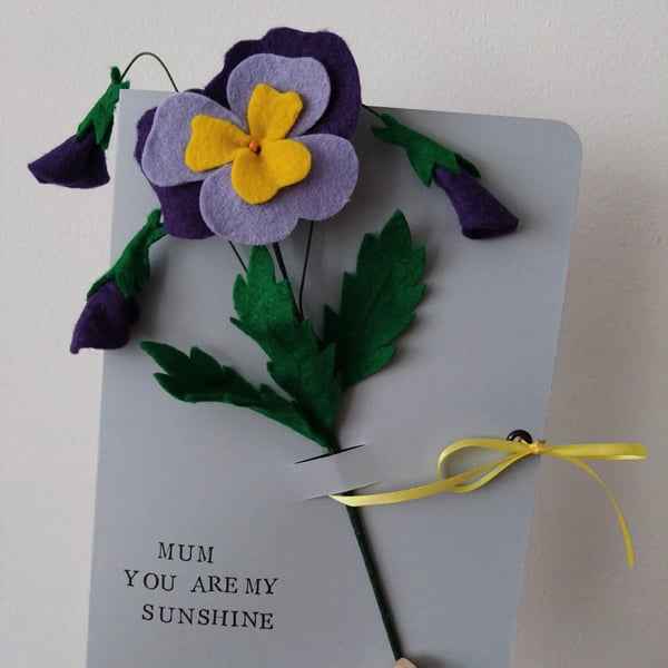 Large Felt Flowers Card - Pansy