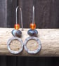 Hoops, Sterling silver dangle hoop earrings, agate and carnelian hoops earrings