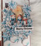 Handmade Snowman Christmas Card(25). Blue Winter Scene. - Image 2