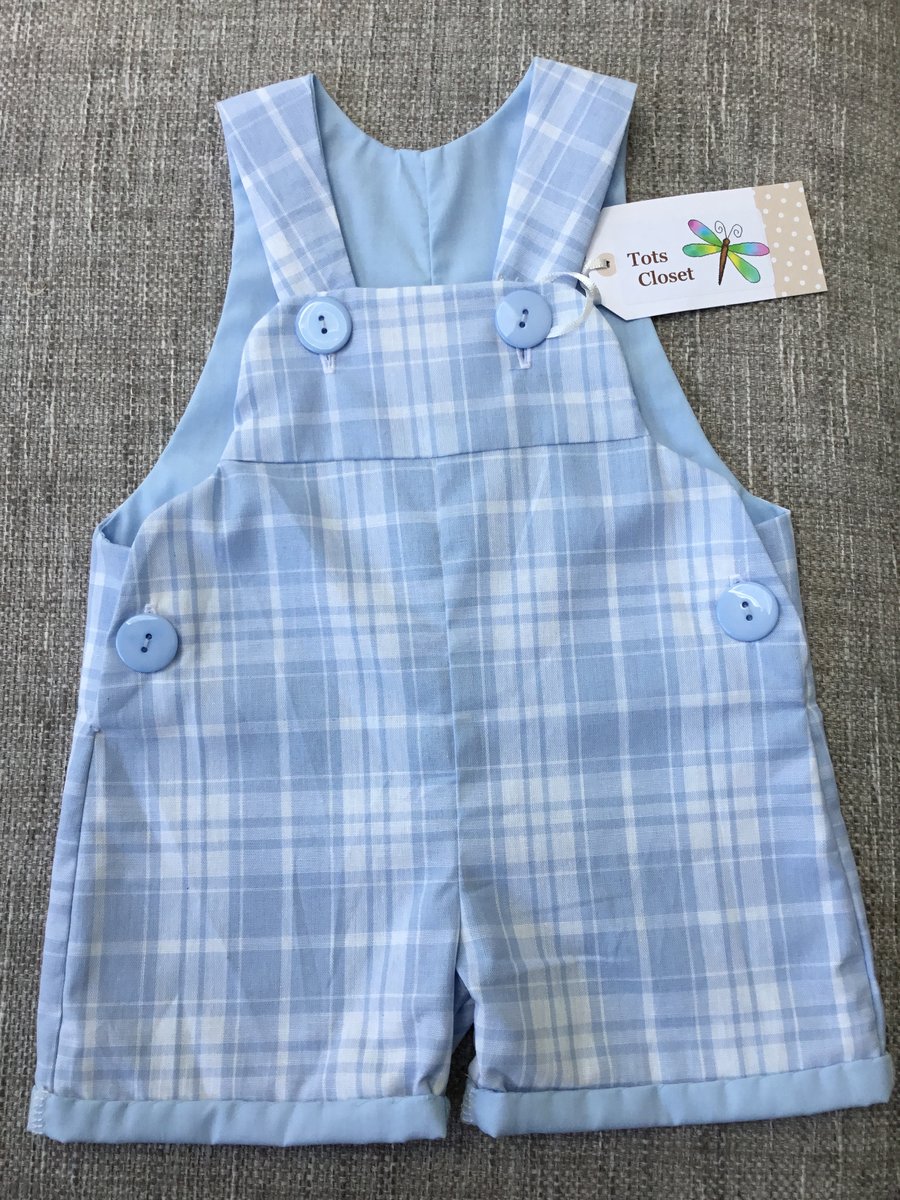 9-12 months, Boys Blue Check Dungarees, summer overall, blue romper, 