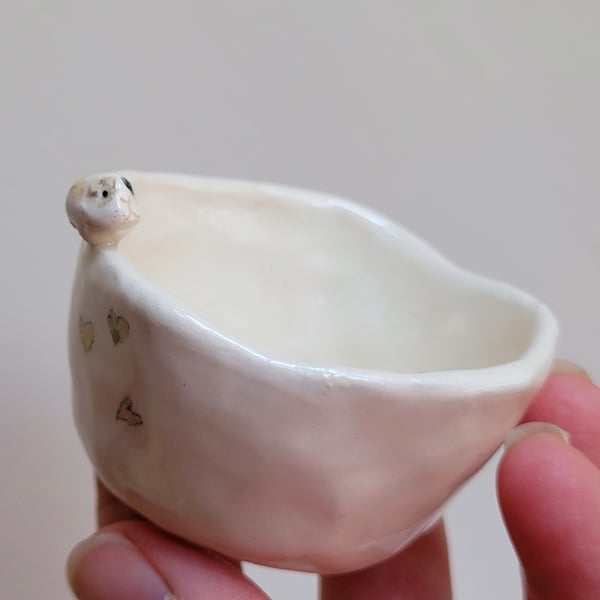 Handmade tealight with guinea pig hearts & pawprints Ceramic candle holder