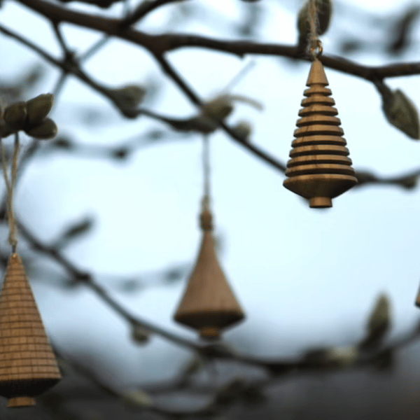 Set of 4 Wooden Christmas Tree Decorations - Handmade oak wooden trees