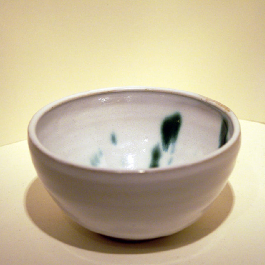 Handmade ceramic bowl - green and white stoneware pottery serving dish