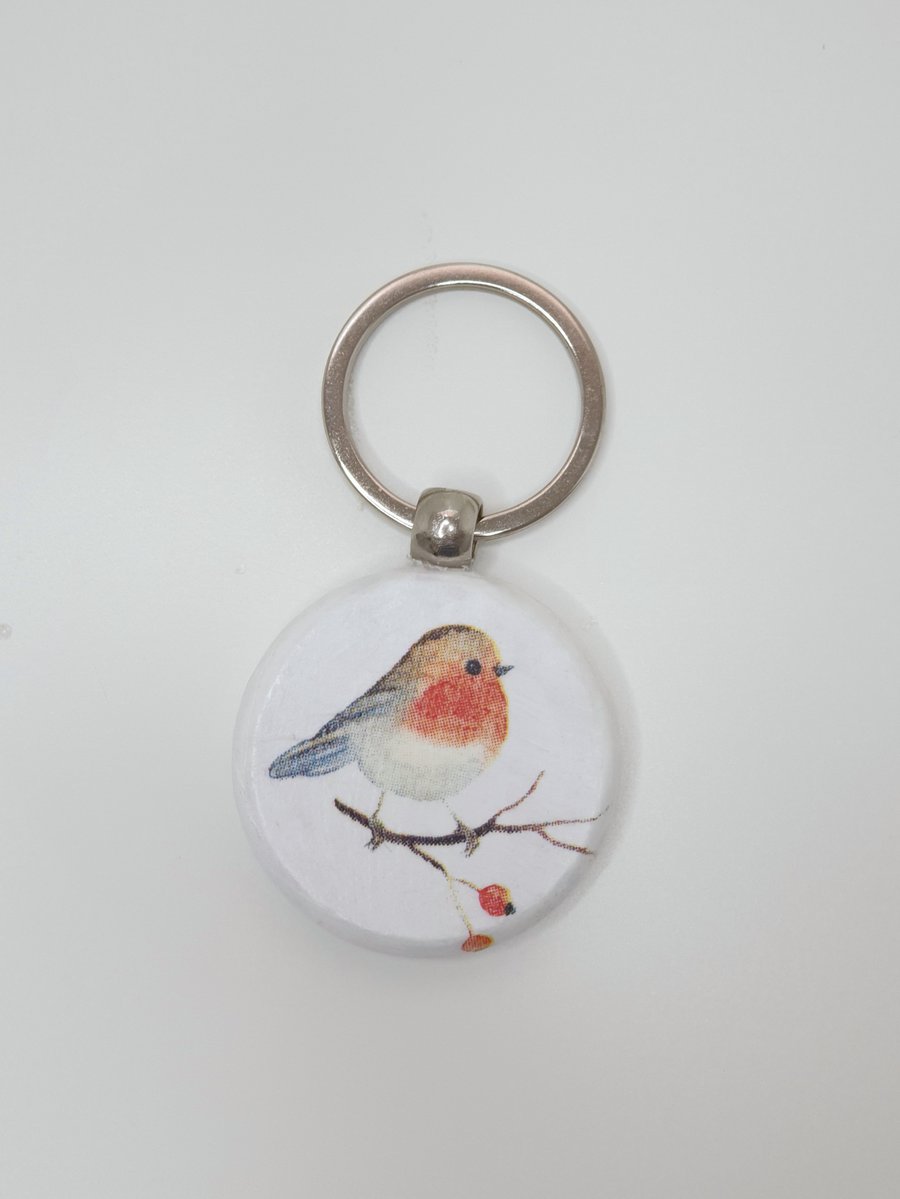 Robin wooden keyring, gift idea for a bird lover