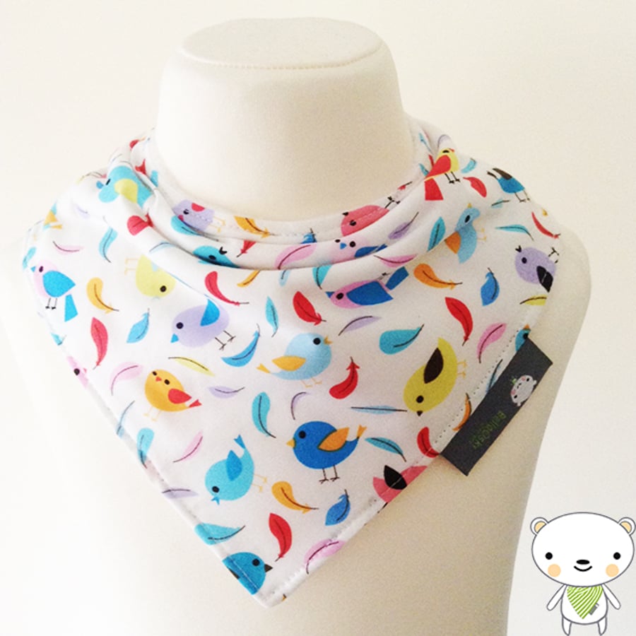 BellaOski HANDMADE BANDANA DRIBBLE BIB BIRDS & FEATHERS Fabric BABY GIFT IDEA
