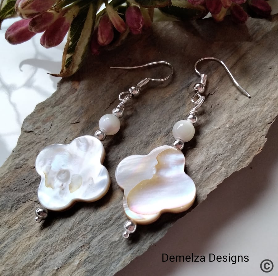 Natural Untreated Mother of Pearl Silver Plated Earrings