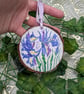 Iris hand-painted log slice decoration, February birth flower gift 