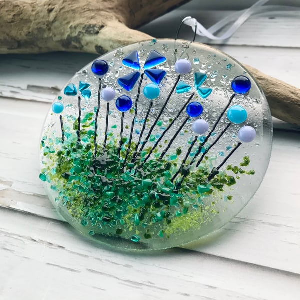 floral fused glass suncatcher, housewarming gift, mother’s day