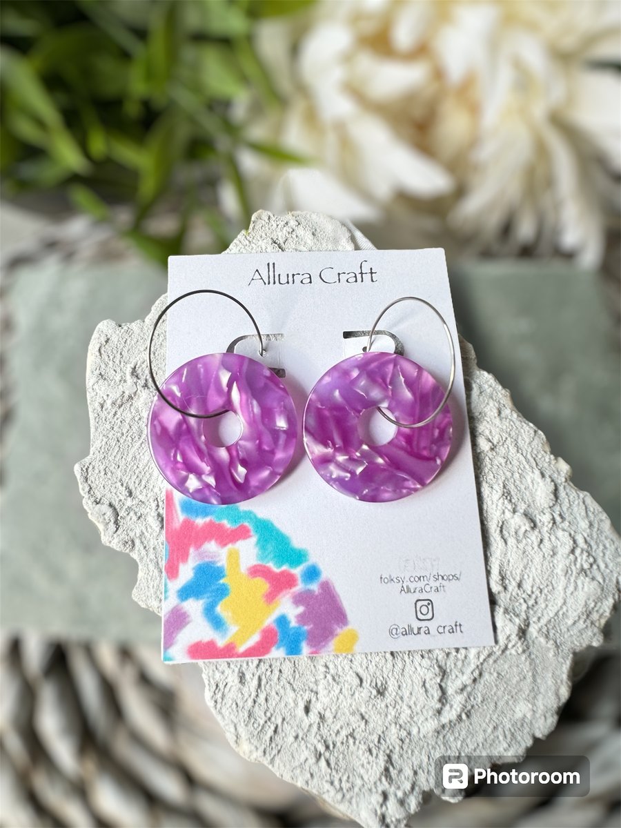 Lilac Pearlescent Hoops on Hoop Earrings 