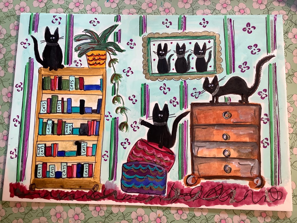 Too many cats. Original painting. Black cats. Picture. Art. Decor