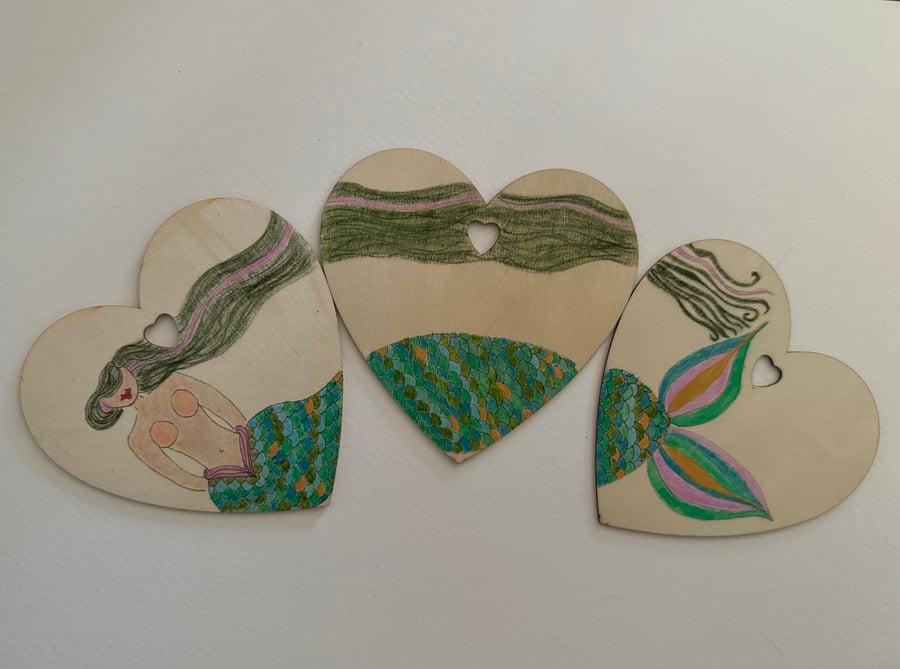 Mermaid with Flowing Seaweed Hair. Set of Three Watercolours 