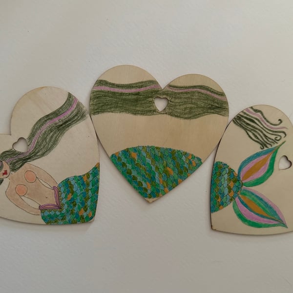 Mermaid with Flowing Seaweed Hair. Set of Three Watercolours 