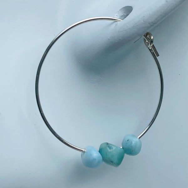 Sterling Silver Hoop Earrings with Larimar Beads