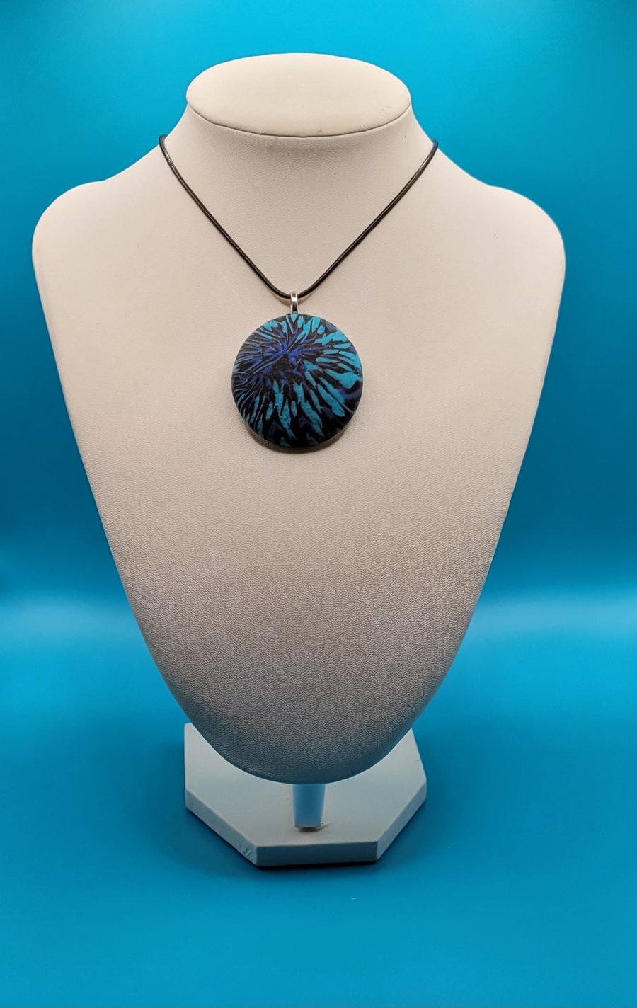 Polymer clay pendant necklace handmade jewellery 40 mm convex