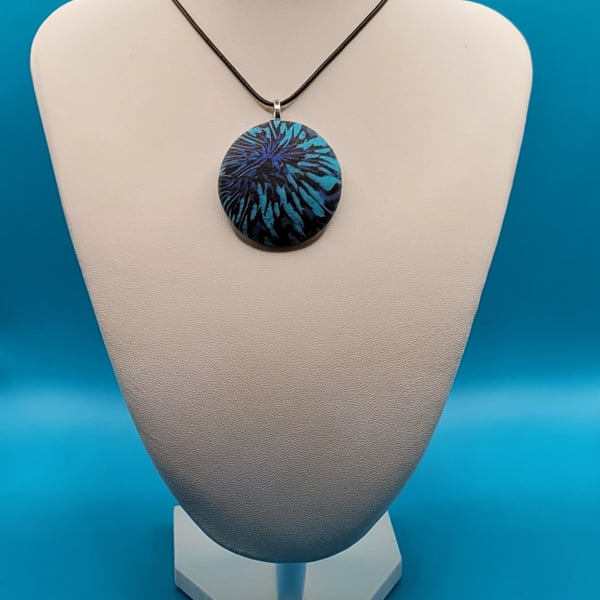 Polymer clay pendant necklace handmade jewellery 40 mm convex