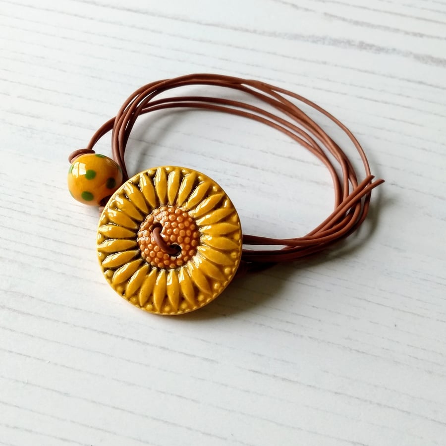 Vegan Sunflower Button Wrap Bracelet 