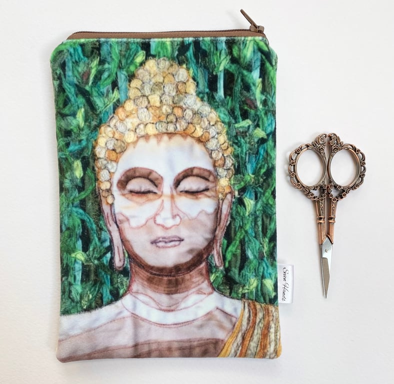 Buddha velvet makeup, Jewellery, toiletries bag, pencil case or kindle pouch.