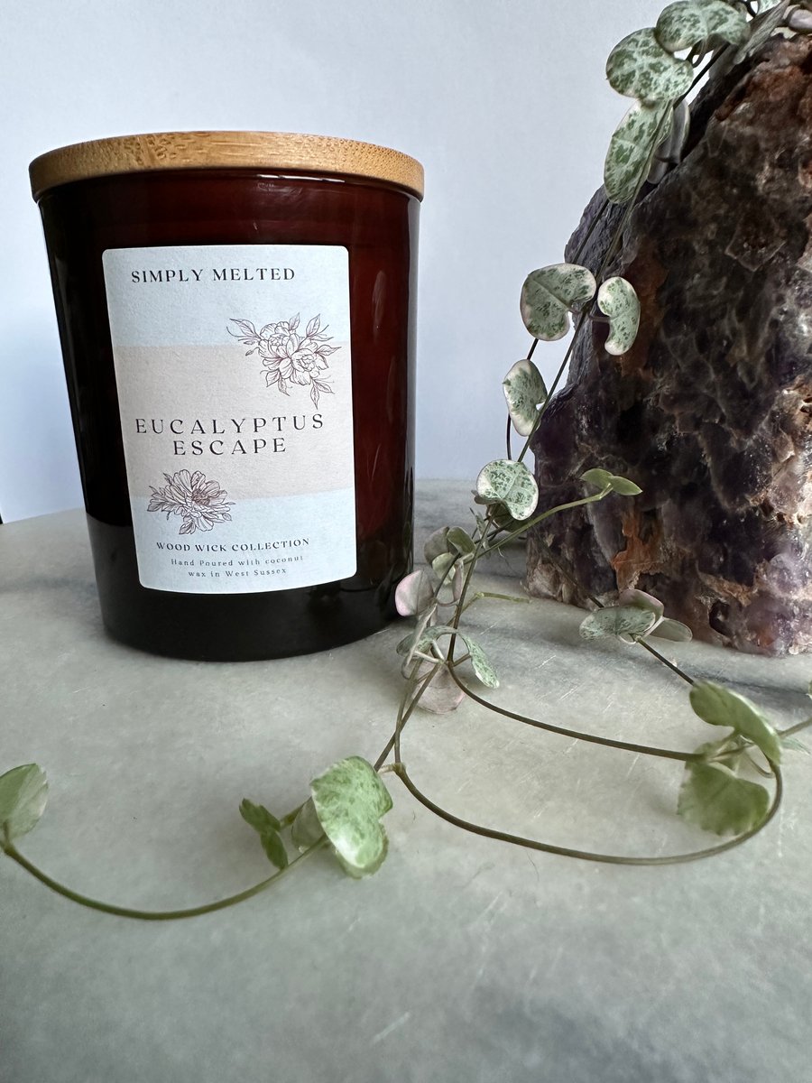 Eucalyptus Escape Wood Wick Candle, Crackling Wick Scented Candle