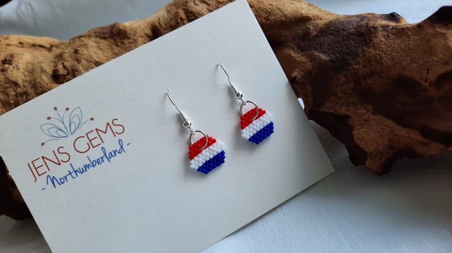 Beadwork Earrings in the Theme of the Dutch Flag