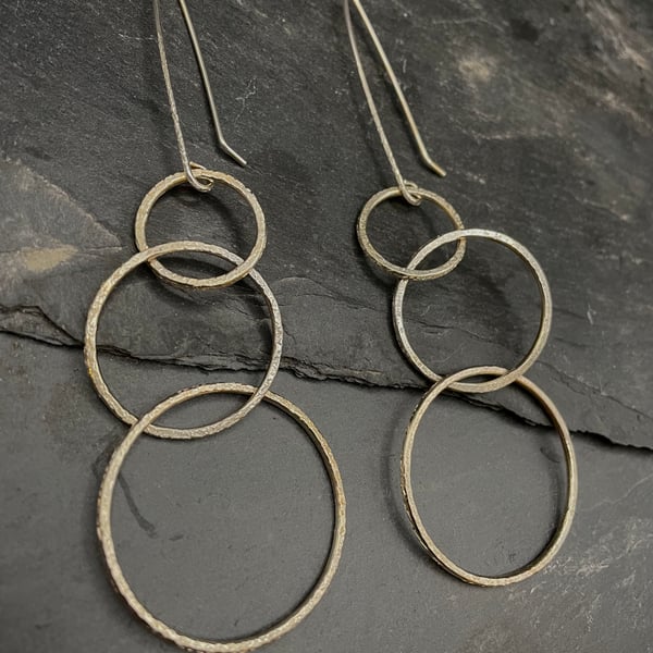 Handmade, Recycled Sterling Silver Earrings-Large Interlocking Silver Loops