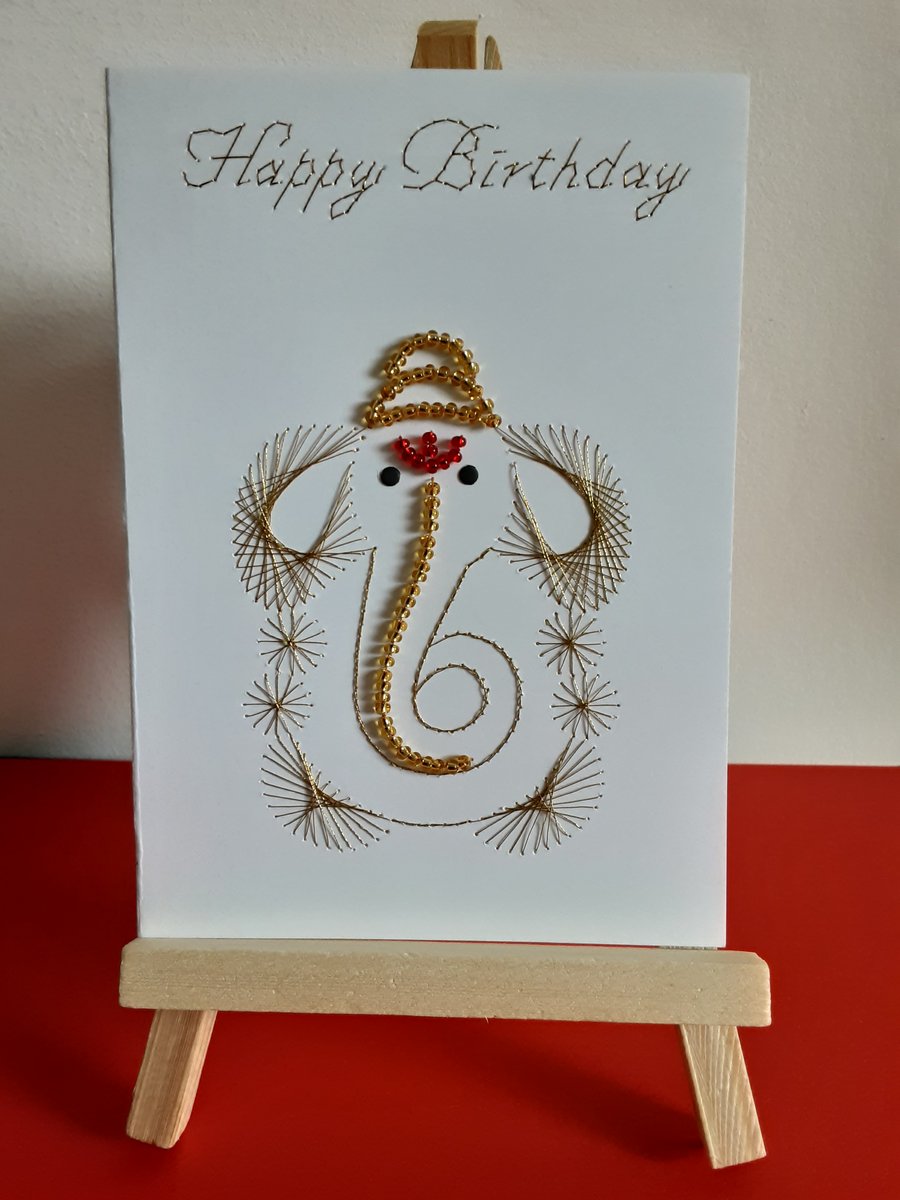 Hand Embroidered Beaded Elephant Birthday Card