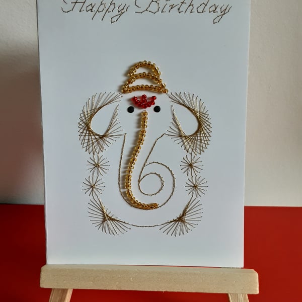 Hand Embroidered Beaded Elephant Birthday Card