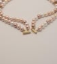 Double Strand Shell Pearl Choker Blush Pink Cream Ivory Gold Scroll Connector - Image 7