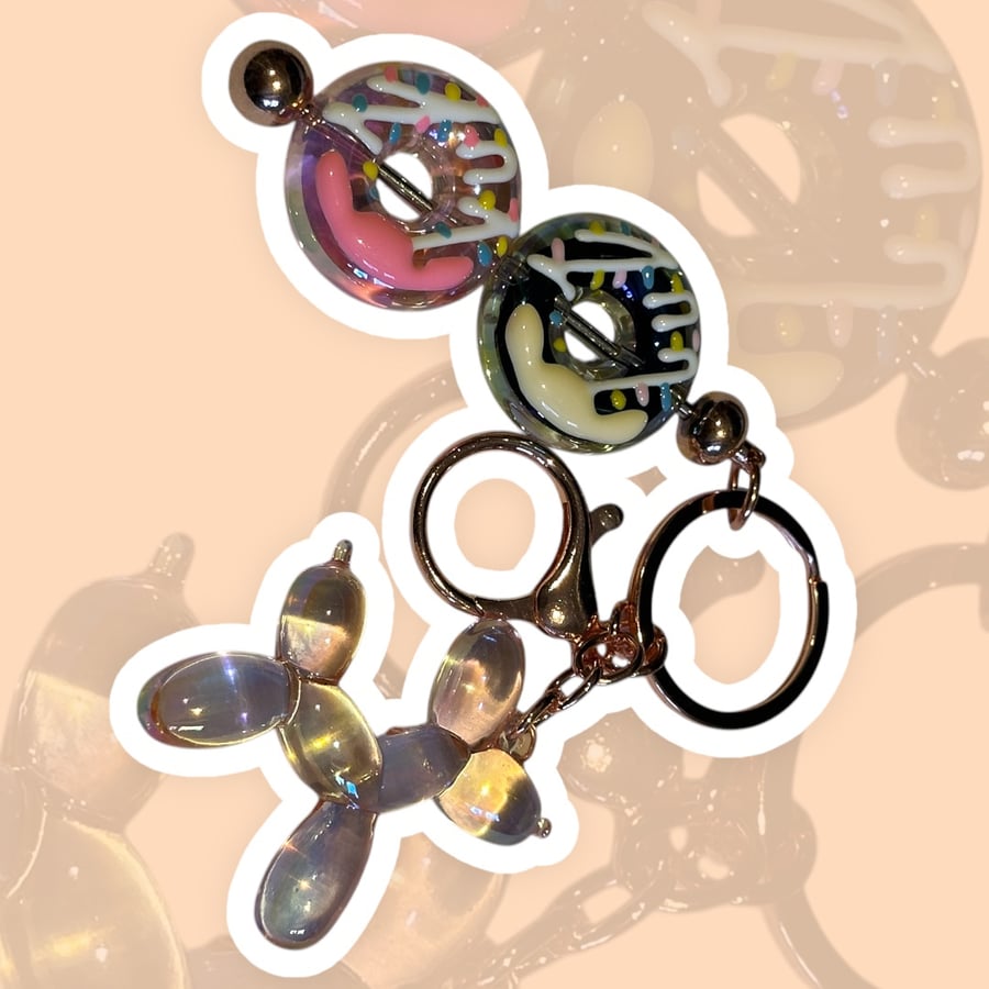 A Delicious Donut Balloon Dog Keyring