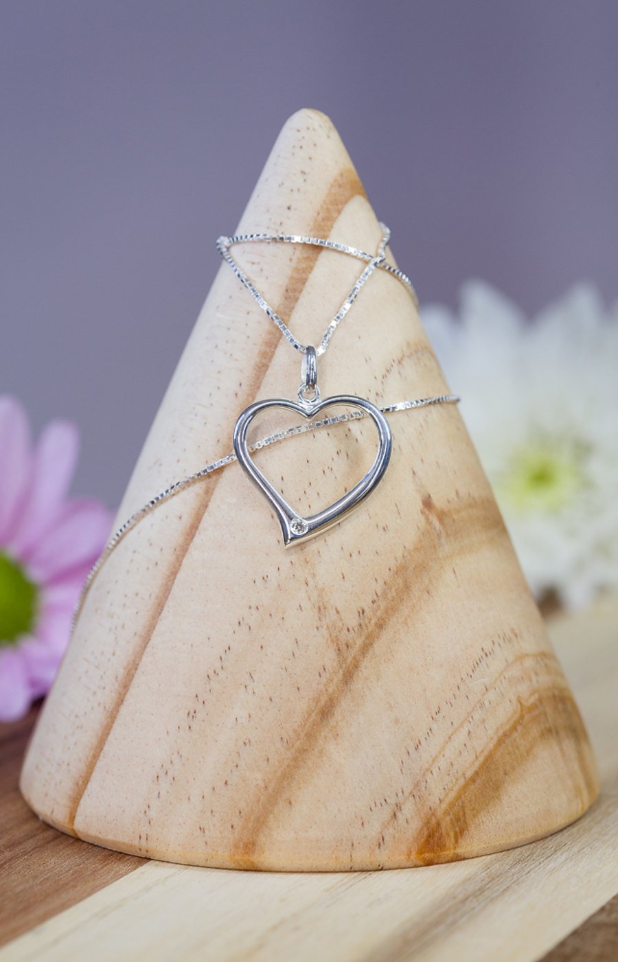 Necklace Sterling Silver Heart Pendant with Czech Glass Crystal