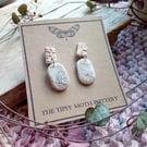 Beige and ivory speckle combo rustic  porcelain clay earrings surgical steel 