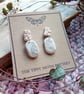 Beige and ivory speckle combo rustic  porcelain clay earrings surgical steel 