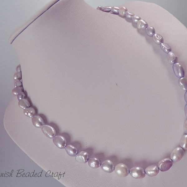 Lavender Freshwater Pearl & Silver  Necklace.-Handmade in Cornwall - FREE UK P&P
