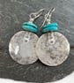 Large round silver and bright turquoise earrings 