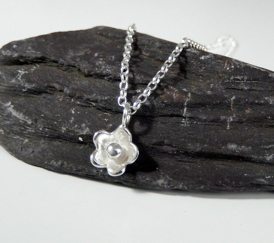 Recycled Handmade Sterling Silver Little Flower Pendant