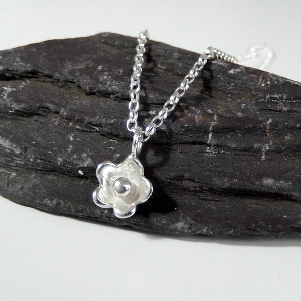 Recycled Handmade Sterling Silver Little Flower Pendant