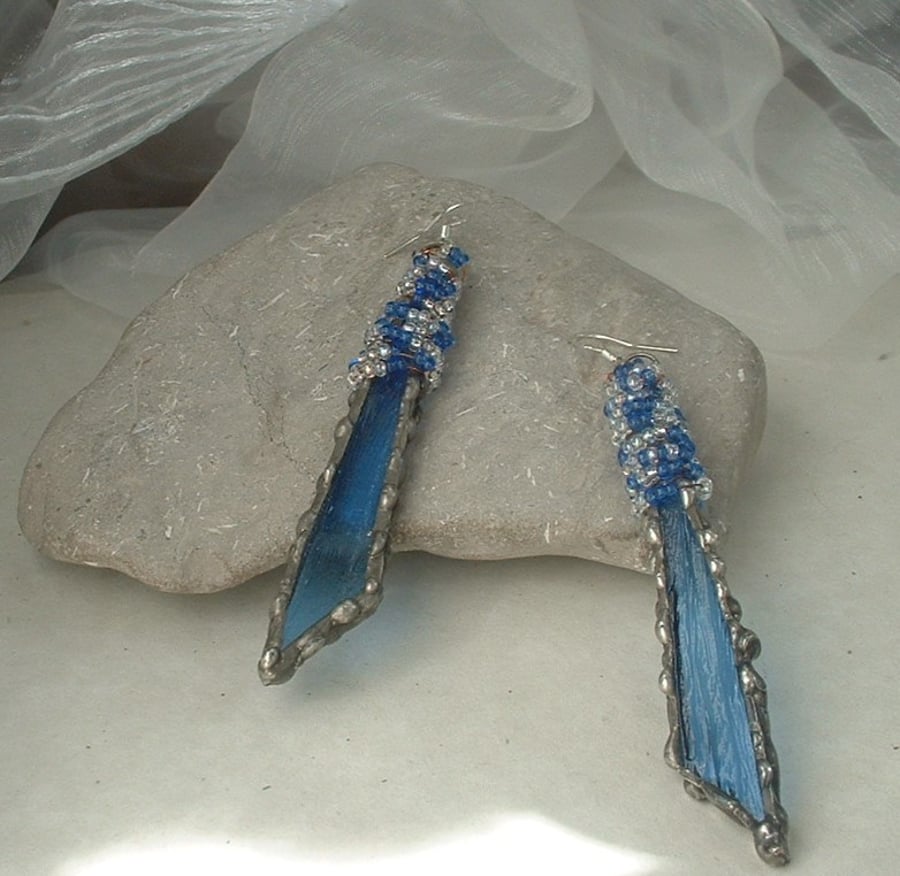 "River of Ice" Rustic Glass Dangle Earrings