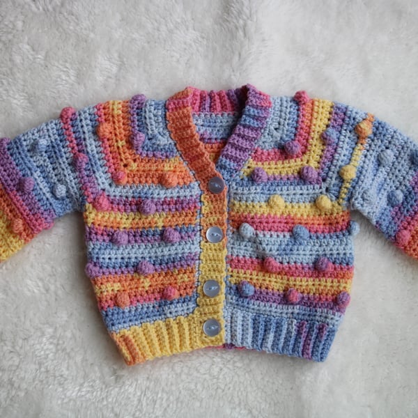 Crochet Cardigan for Baby - Bobble Design - Unisex Baby Size 3-6 Months