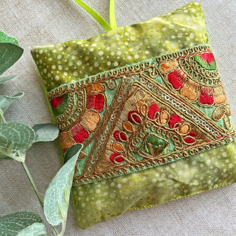 A pretty batik lavender bag with embroidered trim, scented gift