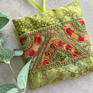 Handmade lavender bag with batik and embroidered trim, scented gift