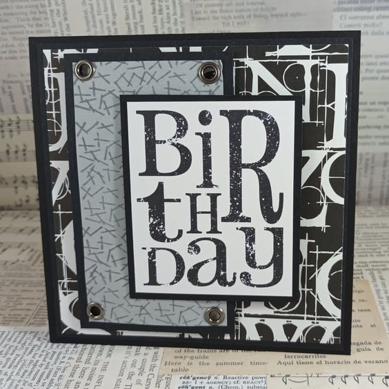 Square black and white birthday card